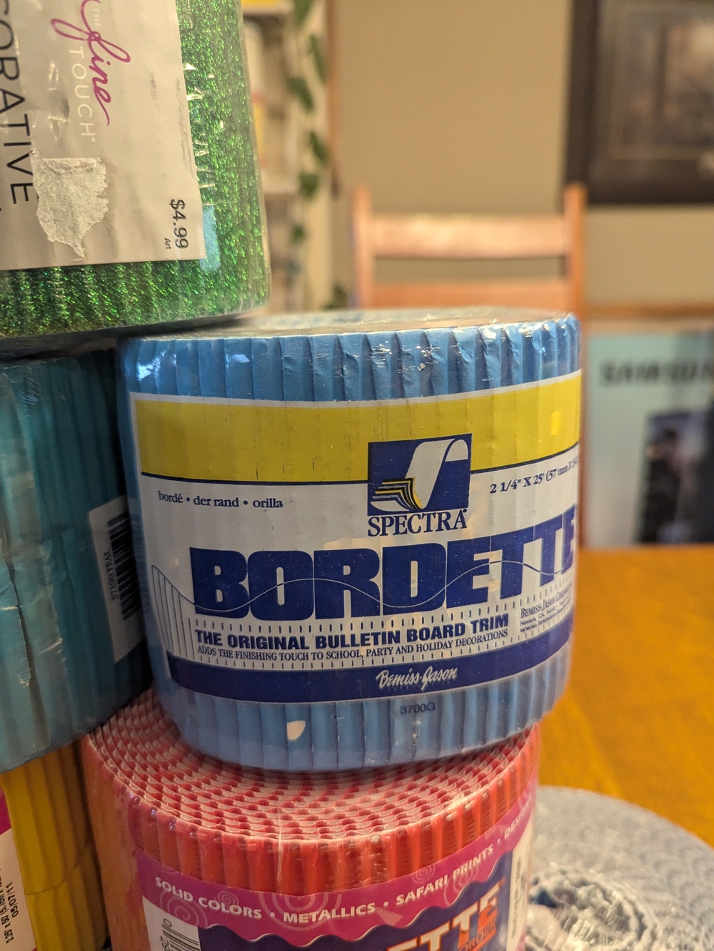 8 Rolls of Border / Bordette- Glitter Green, Teal, Snowflake ,Yellow, Red, White - Picture 8 of 11